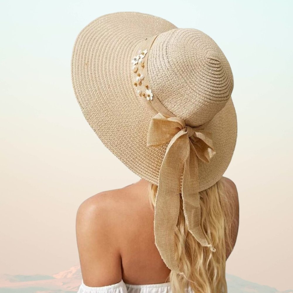 NEW FAUX PEARL & FLORAL STRAW HAT